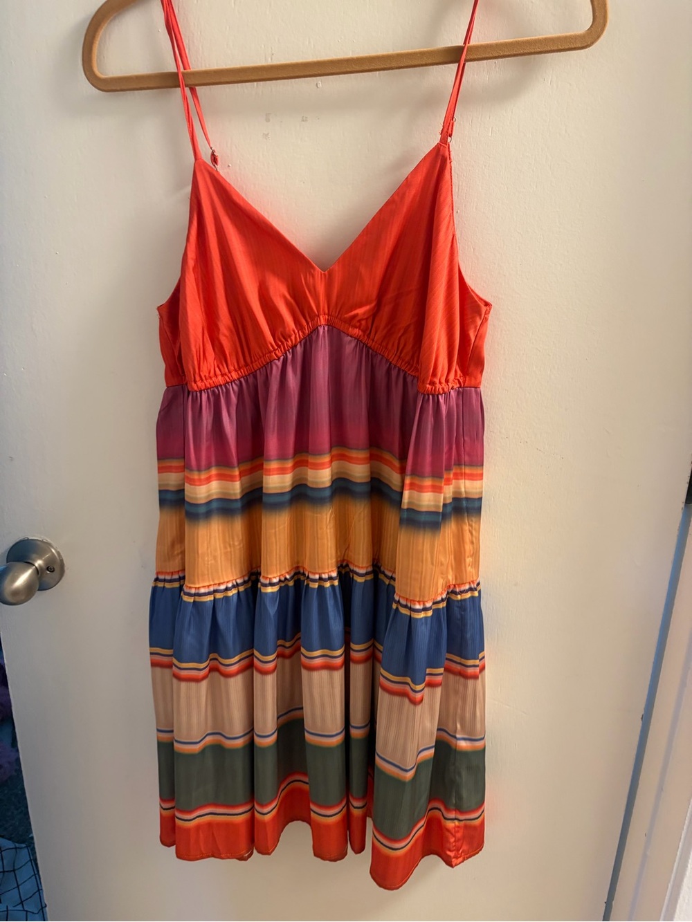 Dear John Coral and Multicolor Striped Spaghetti Strap Mini Dress